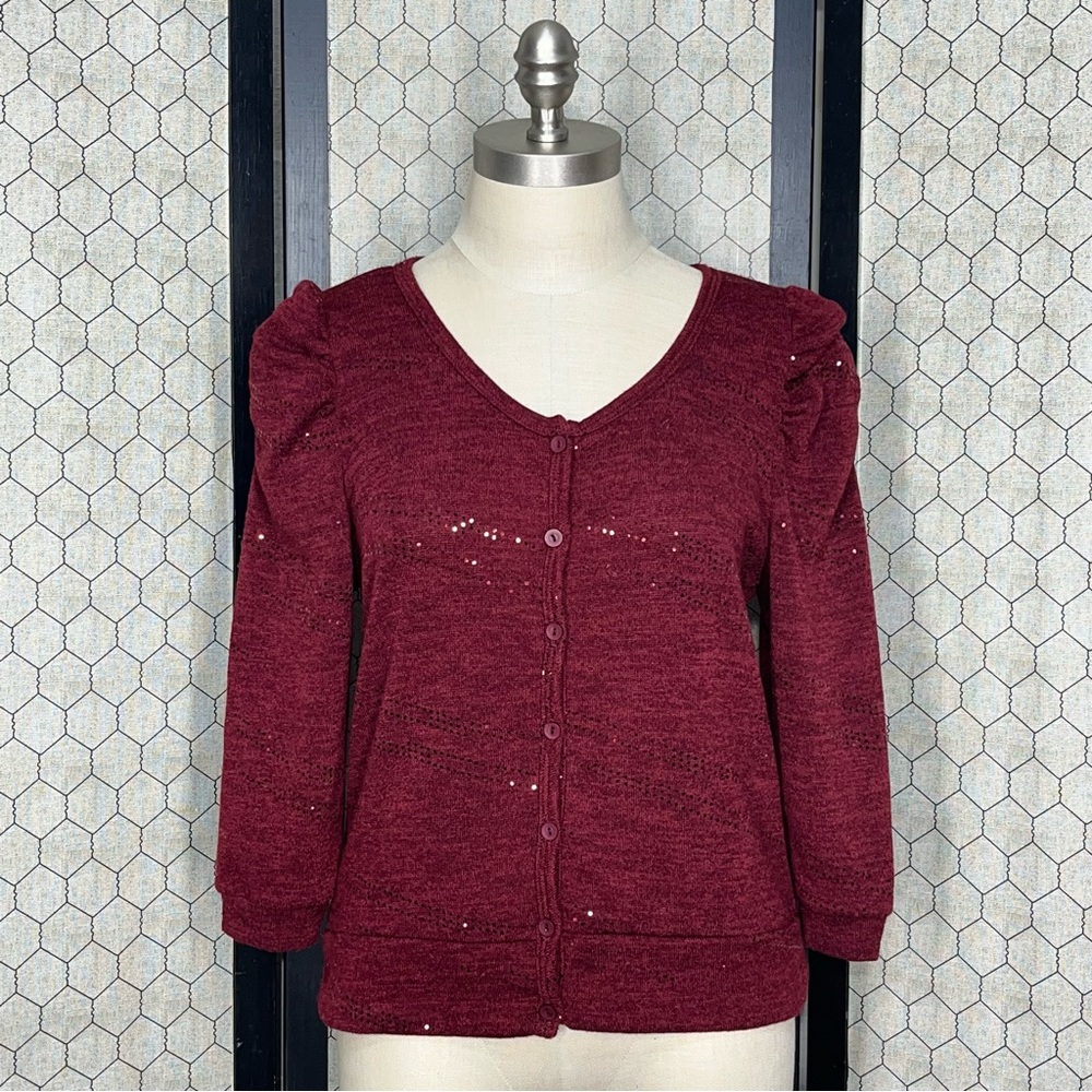 TIMING 3/4 Sleeve Button Down Sweater with Embellishment